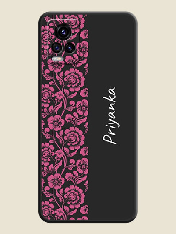 Custom Pink Floral Pattern Design With Custom Text On Space Black Personalized Soft Matte Phone Covers -Vivo V20