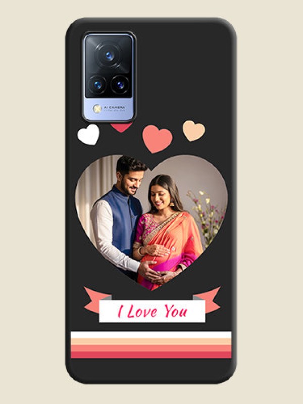 Custom Love Shaped Photo with Colorful Stripes on Personalised Space Black Soft Matte Cases - Vivo V21 5G