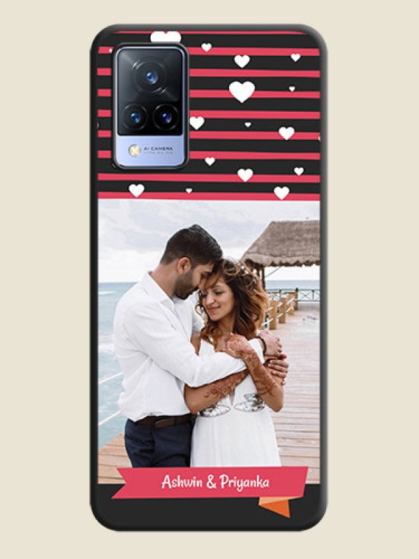 Custom White Color Love Symbols with Pink Lines Pattern on Space Black Custom Soft Matte Phone Cases - Vivo V21 5G