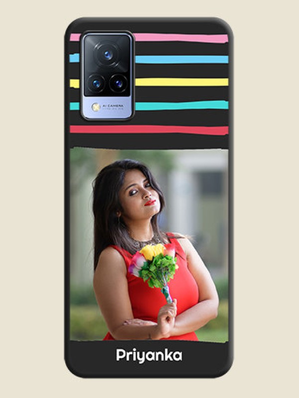 Custom Multicolor Lines with Image on Space Black Personalized Soft Matte Phone Covers - Vivo V21 5G
