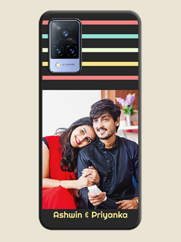 Custom Color Stripes with Photo and Text on Photo on Space Black Soft Matte Mobile Case - Vivo V21 5G