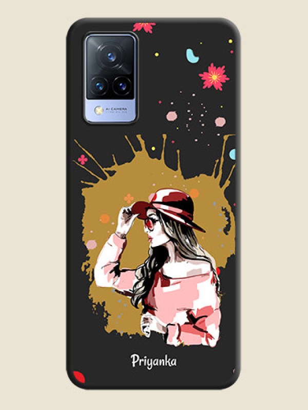 Custom Mordern Lady With Color Splash Background With Custom Text On Space Black Personalized Soft Matte Phone Covers -Vivo V21 5G