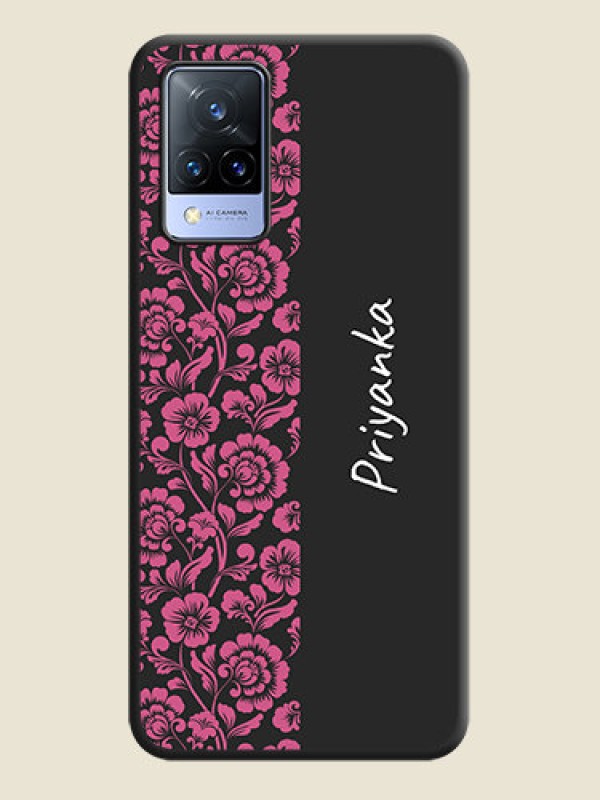 Custom Pink Floral Pattern Design With Custom Text On Space Black Personalized Soft Matte Phone Covers -Vivo V21 5G