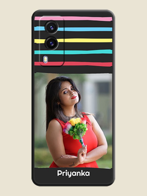 Custom Multicolor Lines with Image on Space Black Personalized Soft Matte Phone Covers - Vivo V21E 5G