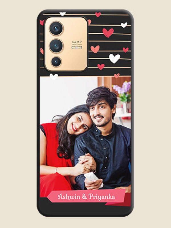 Custom Love Pattern with Name on Pink Ribbon  on Photo on Space Black Soft Matte Back Cover - Vivo V23 5G