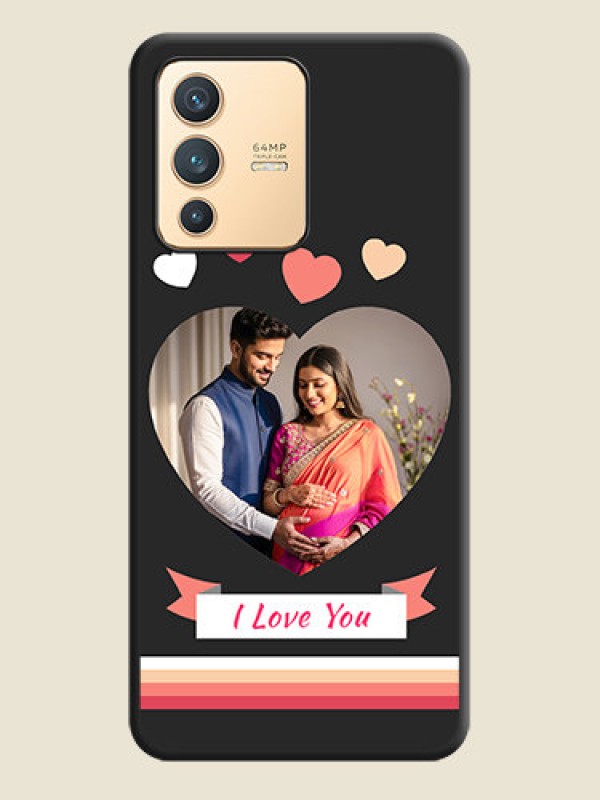 Custom Love Shaped Photo with Colorful Stripes on Personalised Space Black Soft Matte Cases - Vivo V23 5G