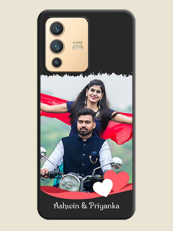 Custom Pin Color Love Shaped Ribbon Design with Text on Space Black Custom Soft Matte Phone Back Cover - Vivo V23 5G
