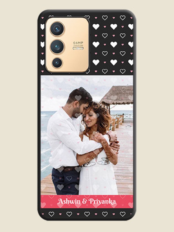 Custom White Color Love Symbols with Text Design on Photo on Space Black Soft Matte Phone Cover - Vivo V23 5G