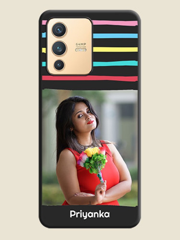 Custom Multicolor Lines with Image on Space Black Personalized Soft Matte Phone Covers - Vivo V23 5G