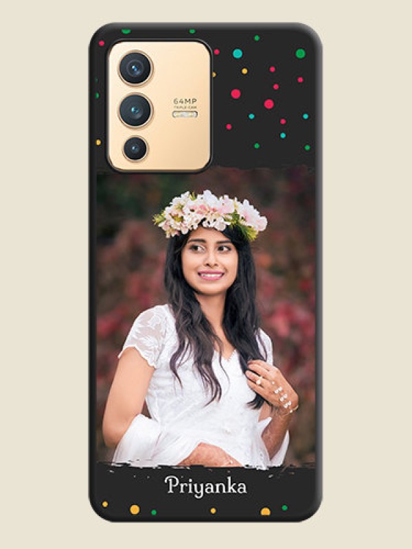 Custom Multicolor Dotted Pattern with Text on Space Black Custom Soft Matte Phone Back Cover - Vivo V23 5G