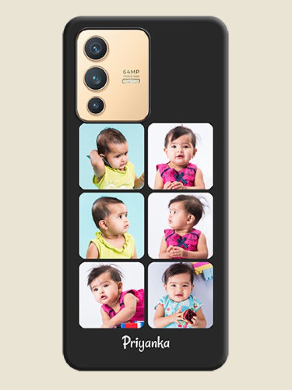 Custom Floral Art with 6 Image Holder on Photo on Space Black Soft Matte Mobile Case - Vivo V23 5G