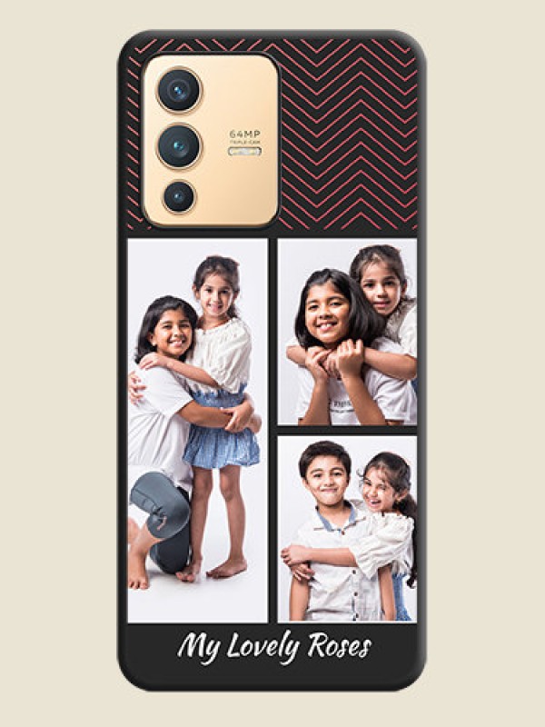 Custom Wave Pattern with 3 Image Holder on Space Black Custom Soft Matte Back Cover - Vivo V23 5G