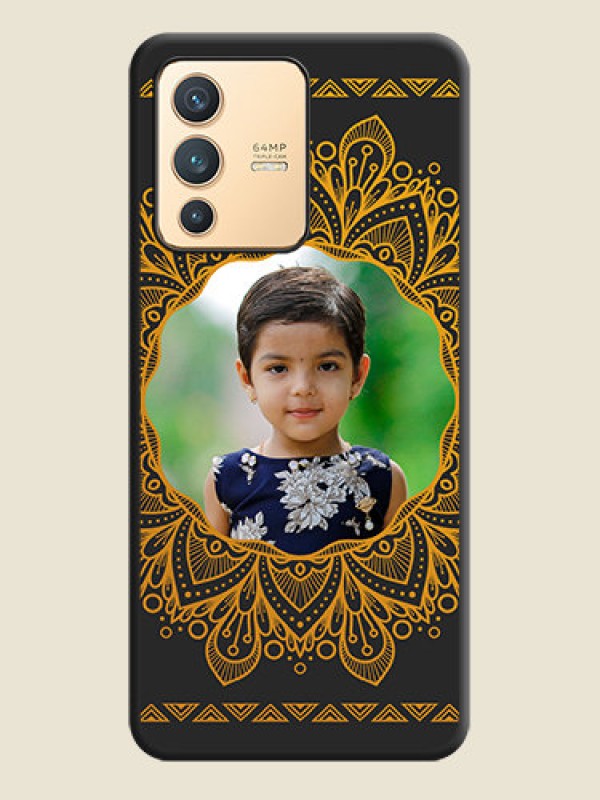 Custom Round Image with Floral Design on Photo on Space Black Soft Matte Mobile Cover - Vivo V23 5G