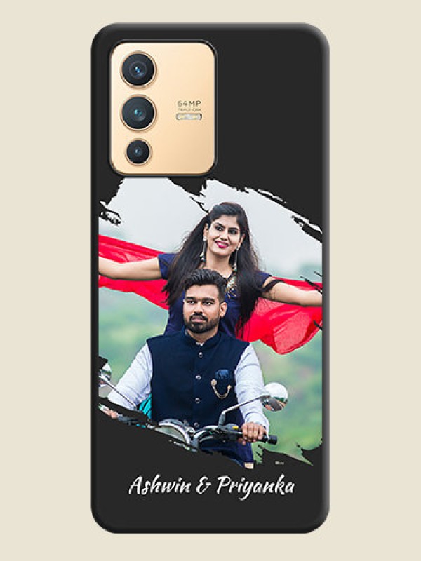 Custom Grunge Brush Strokes on Photo on Space Black Soft Matte Back Cover - Vivo V23 5G