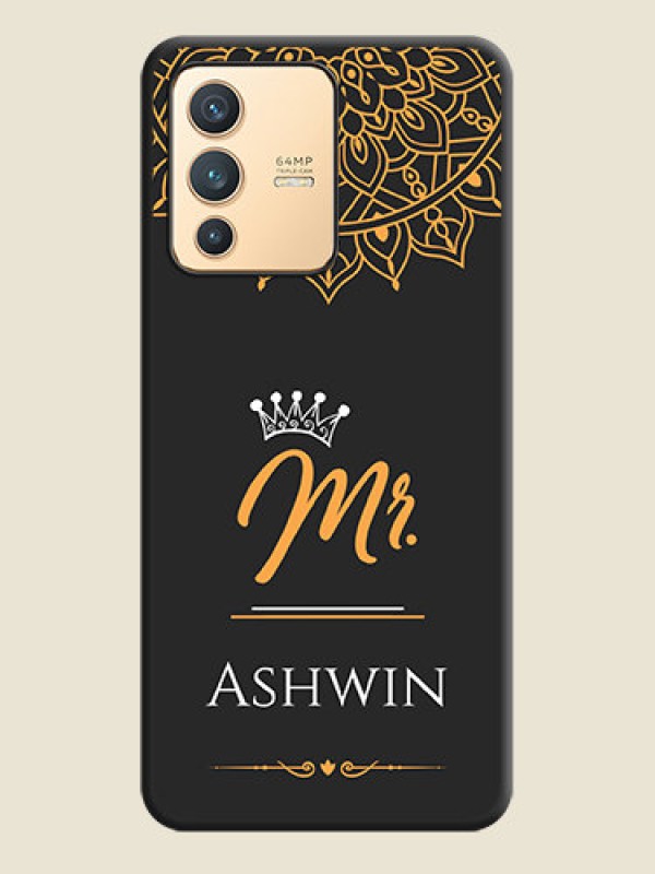 Custom Mr Name with Floral Design  on Personalised Space Black Soft Matte Cases - Vivo V23 5G