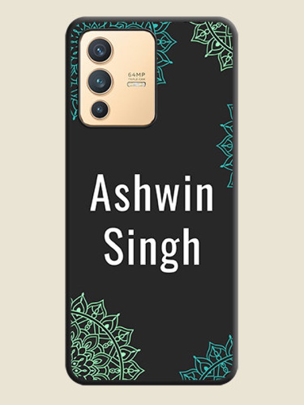 Custom Your Name with Floral Design on Space Black Custom Soft Matte Back Cover - Vivo V23 5G