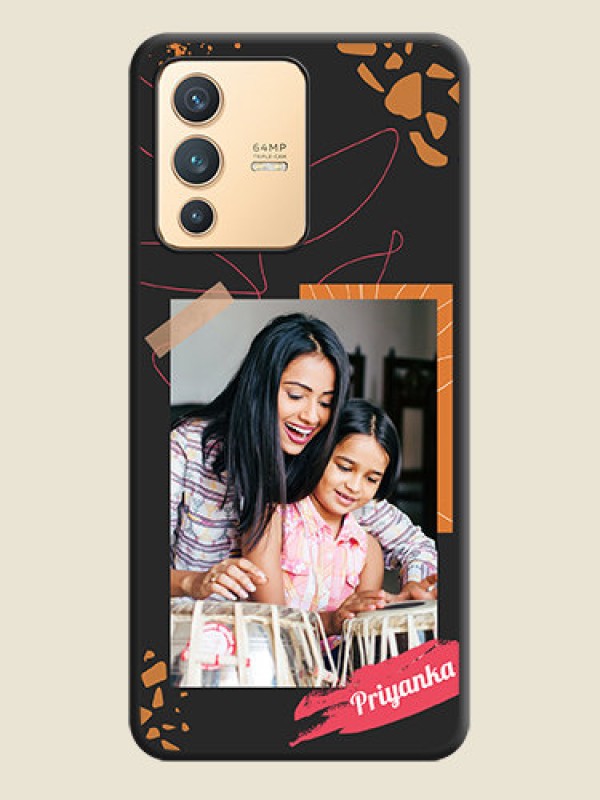 Custom Orange Photo Frame on Space Black Custom Soft Matte Phone Back Cover - Vivo V23 5G