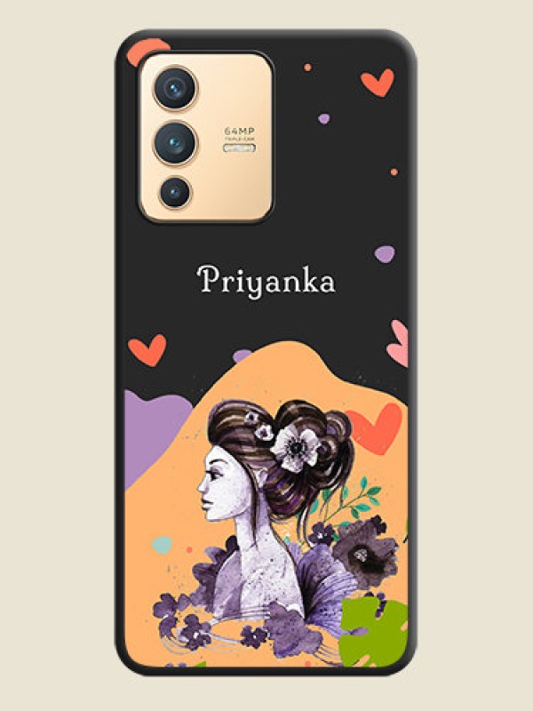 Custom Namecase For Her With Fancy Lady Image On Space Black Personalized Soft Matte Phone Covers -Vivo V23 5G