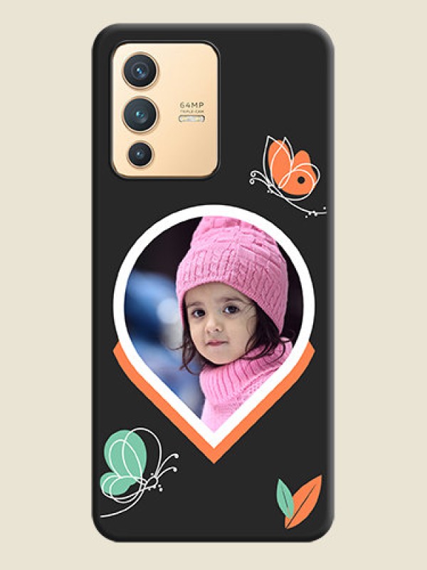 Custom Upload Pic With Simple Butterly Design On Space Black Personalized Soft Matte Phone Covers -Vivo V23 5G