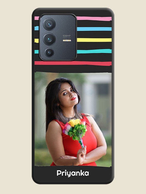 Custom Multicolor Lines with Image on Space Black Personalized Soft Matte Phone Covers - Vivo V23 Pro 5G