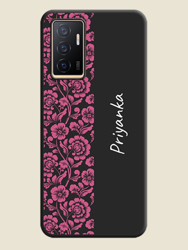 Custom Pink Floral Pattern Design With Custom Text On Space Black Personalized Soft Matte Phone Covers -Vivo V23E 5G