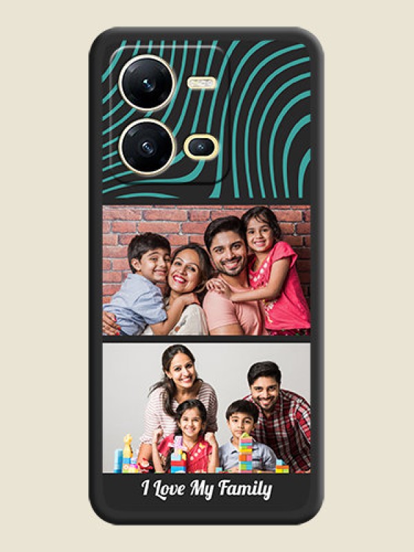 Custom Wave Pattern with 2 Image Holder on Space Black Personalized Soft Matte Phone Covers - Vivo V25 5G