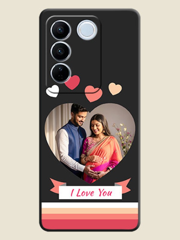 Custom Love Shaped Photo with Colorful Stripes on Personalised Space Black Soft Matte Cases - Vivo V27 Pro