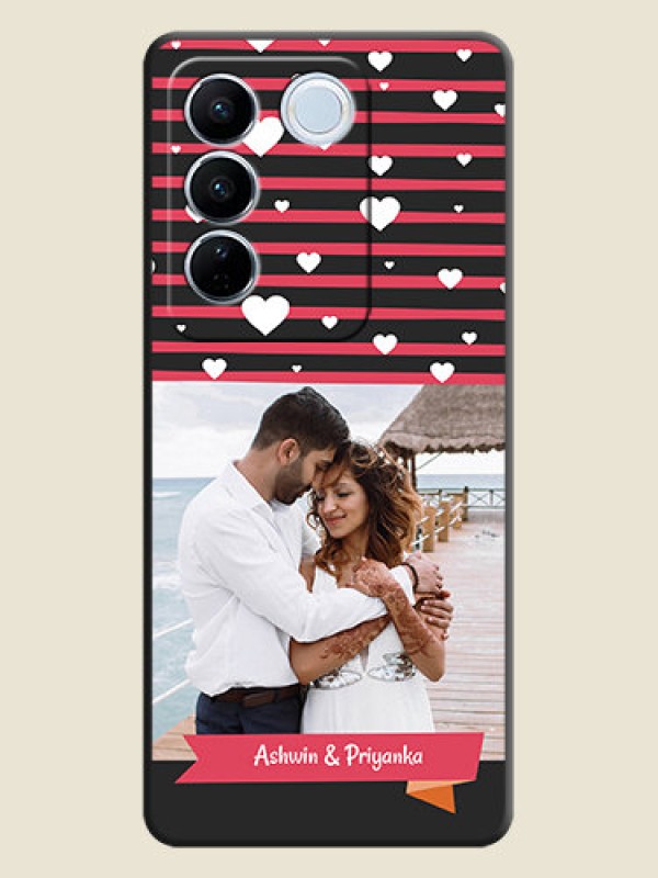 Custom White Color Love Symbols with Pink Lines Pattern on Space Black Custom Soft Matte Phone Cases - Vivo V27 Pro