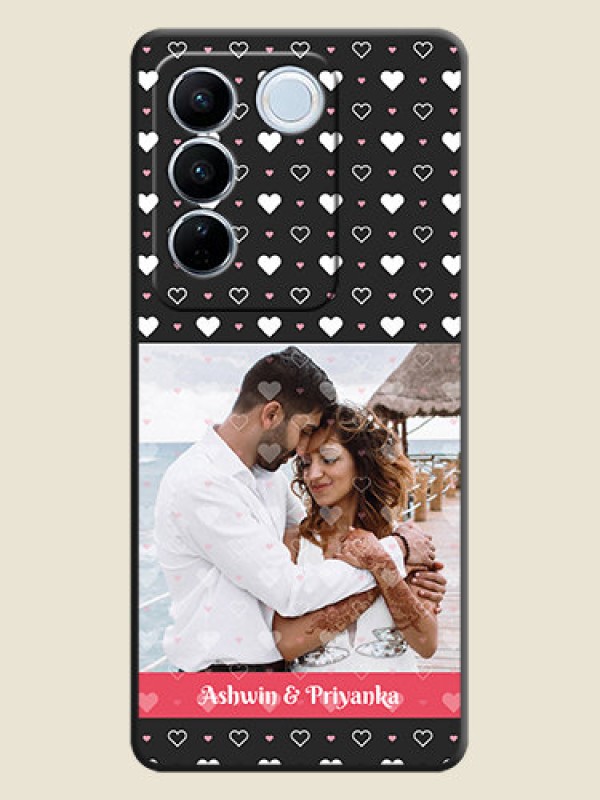 Custom White Color Love Symbols with Text Design on Photo on Space Black Soft Matte Phone Cover - Vivo V27 Pro