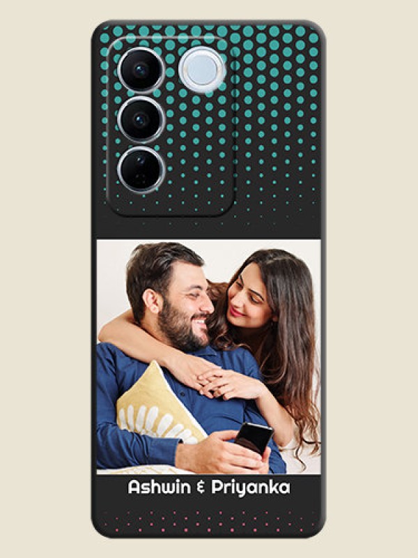 Custom Faded Dots with Grunge Photo Frame and Text on Space Black Custom Soft Matte Phone Cases - Vivo V27 Pro
