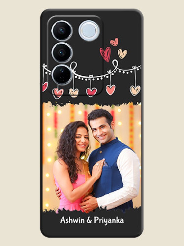 Custom Pink Love Hangings with Name on Space Black Custom Soft Matte Phone Cases - Vivo V27