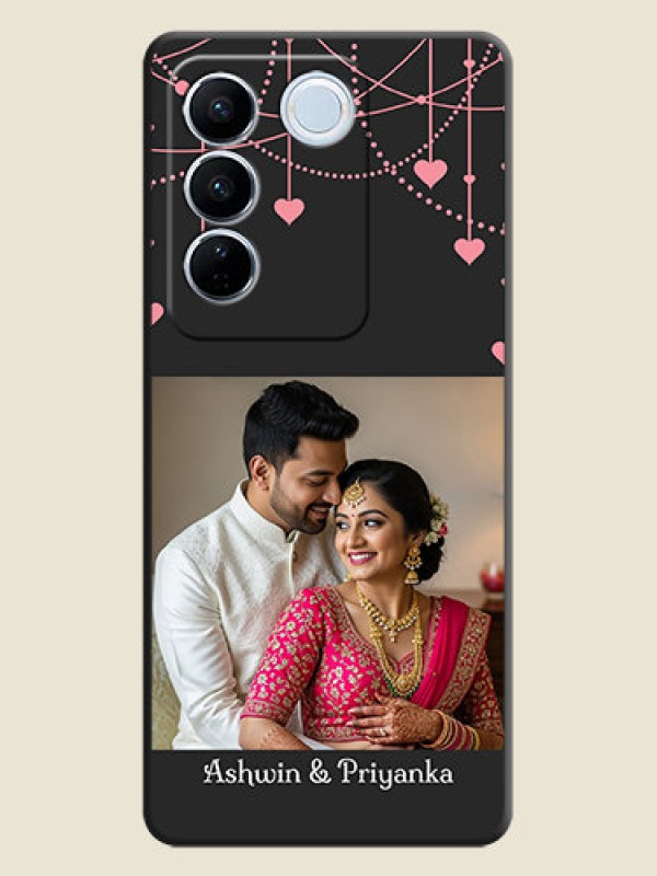 Custom Pink Love Hangings with Text on Space Black Custom Soft Matte Back Cover - Vivo V27
