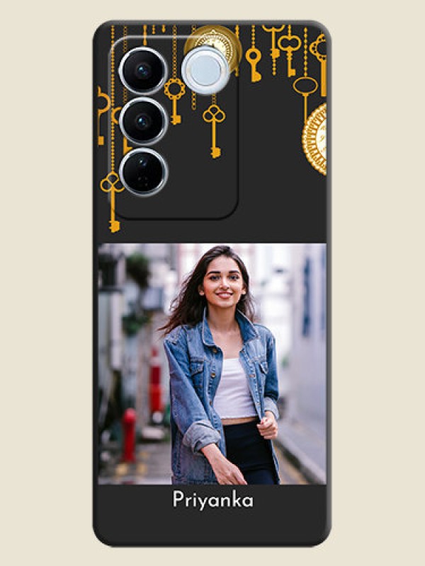 Custom Decorative Design with Text on Space Black Custom Soft Matte Back Cover - Vivo V27