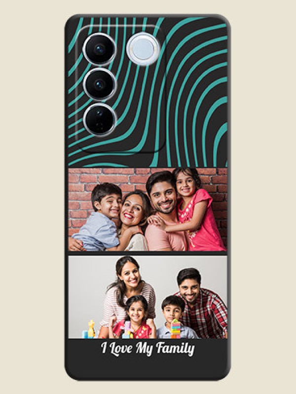 Custom Wave Pattern with 2 Image Holder on Space Black Personalized Soft Matte Phone Covers - Vivo V27