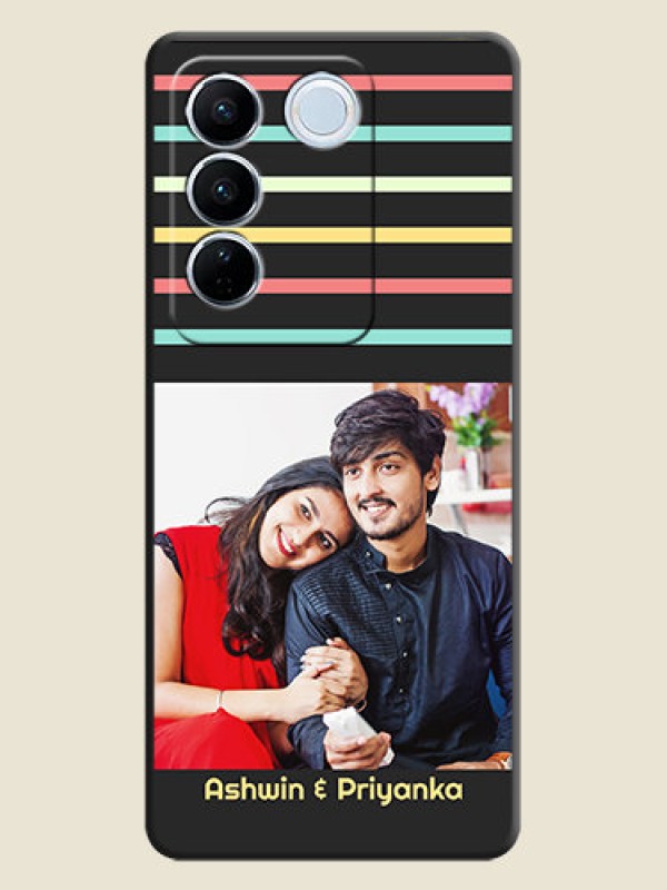 Custom Color Stripes with Photo and Text on Photo on Space Black Soft Matte Mobile Case - Vivo V27