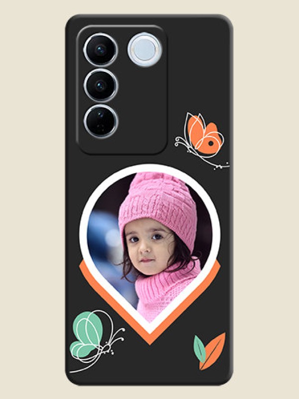 Custom Upload Pic With Simple Butterly Design On Space Black Personalized Soft Matte Phone Covers -Vivo V27