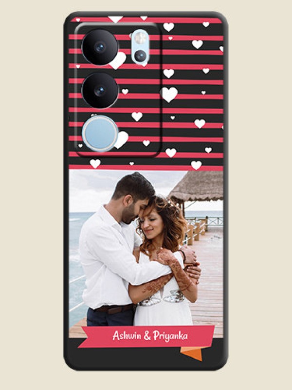 Custom White Color Love Symbols with Pink Lines Pattern On Space Black Custom Soft Matte Mobile Back Cover - Vivo V29 5G