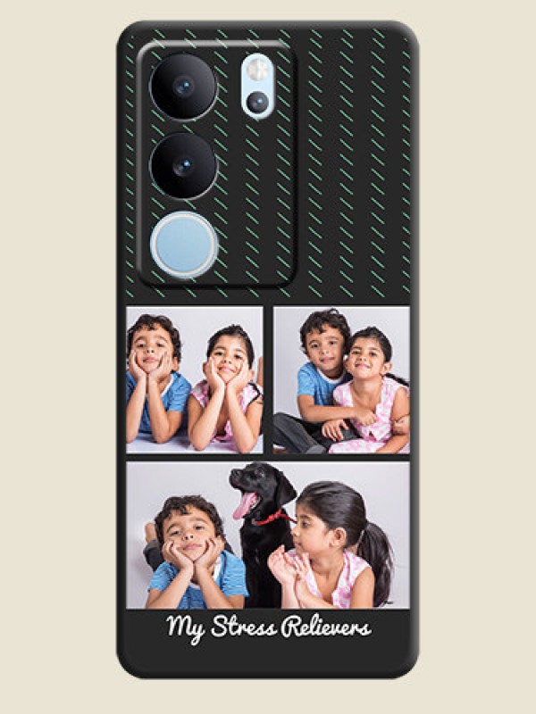 Custom Cross Dotted Pattern with 2 Image Holder On Space Black Custom Soft Matte Mobile Back Cover - Vivo V29 5G