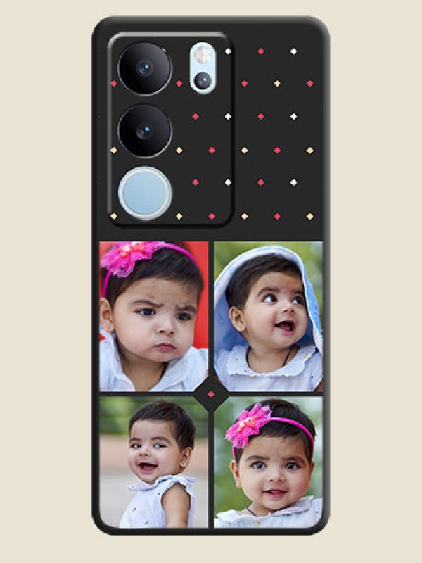 Custom Multicolor Dotted Pattern with 4 Image Holder On Space Black Custom Soft Matte Mobile Back Cover - Vivo V29 5G