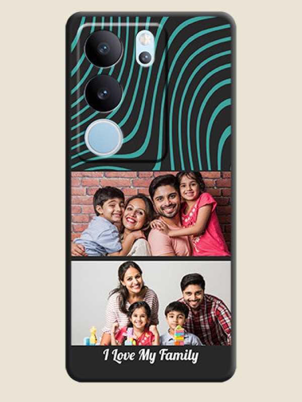 Custom Wave Pattern with 2 Image Holder On Space Black Custom Soft Matte Mobile Back Cover - Vivo V29 Pro 5G