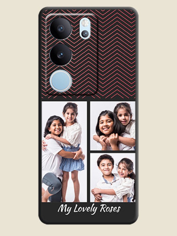 Custom Wave Pattern with 3 Image Holder On Space Black Custom Soft Matte Mobile Back Cover - Vivo V29 Pro 5G