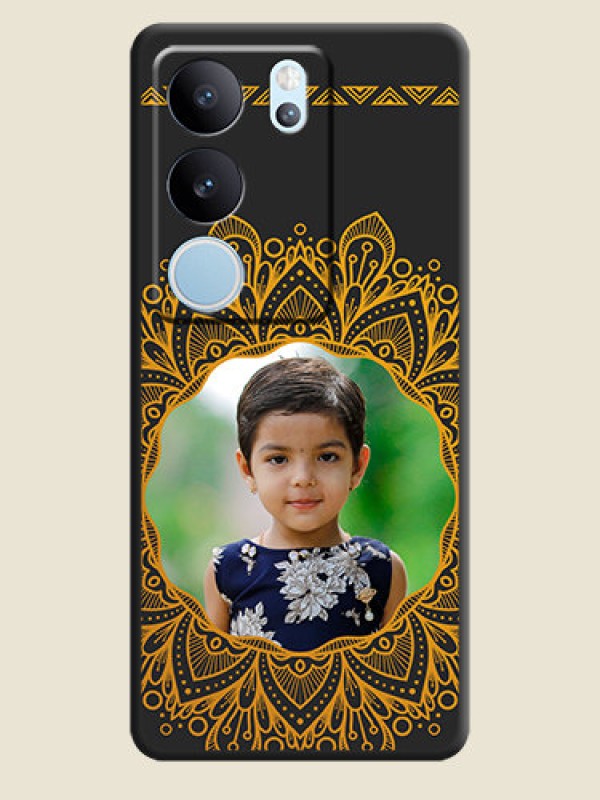 Custom Round Image with Floral Design On Space Black Custom Soft Matte Mobile Back Cover - Vivo V29 Pro 5G