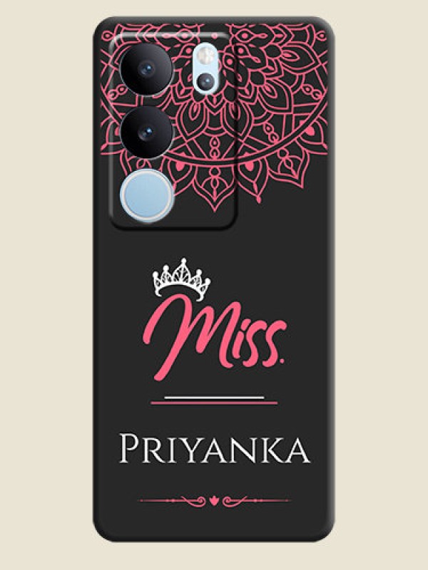 Custom Mrs Name with Floral Design On Space Black Custom Soft Matte Mobile Back Cover - Vivo V29 Pro 5G
