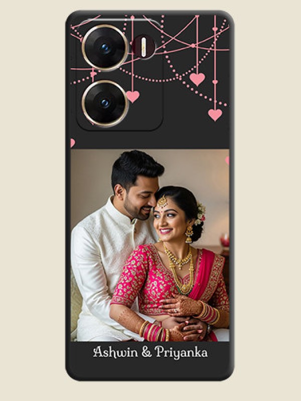 Custom Pink Love Hangings with Text On Space Black Custom Soft Matte Mobile Back Cover - Vivo V29E 5G