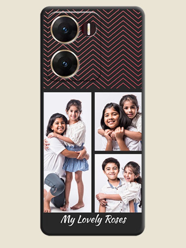 Custom Wave Pattern with 3 Image Holder On Space Black Custom Soft Matte Mobile Back Cover - Vivo V29E 5G