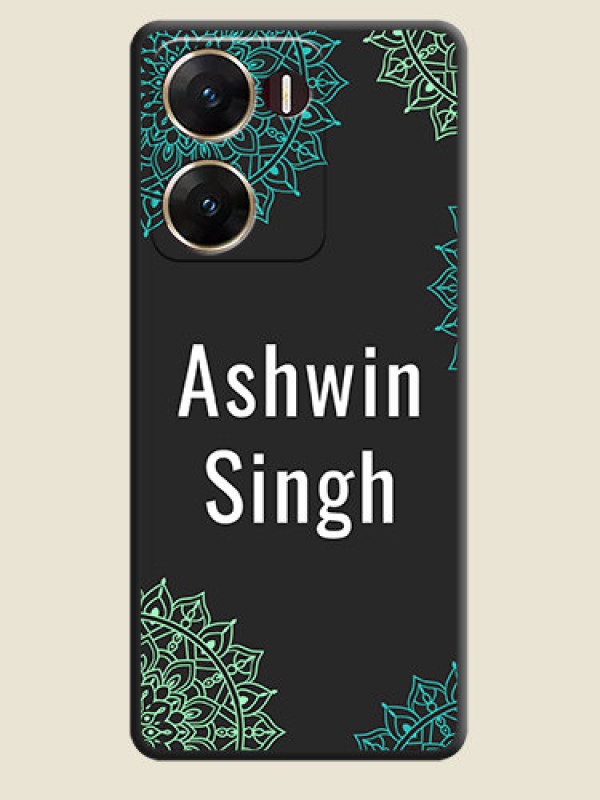 Custom Your Name with Floral Design On Space Black Custom Soft Matte Mobile Back Cover - Vivo V29E 5G