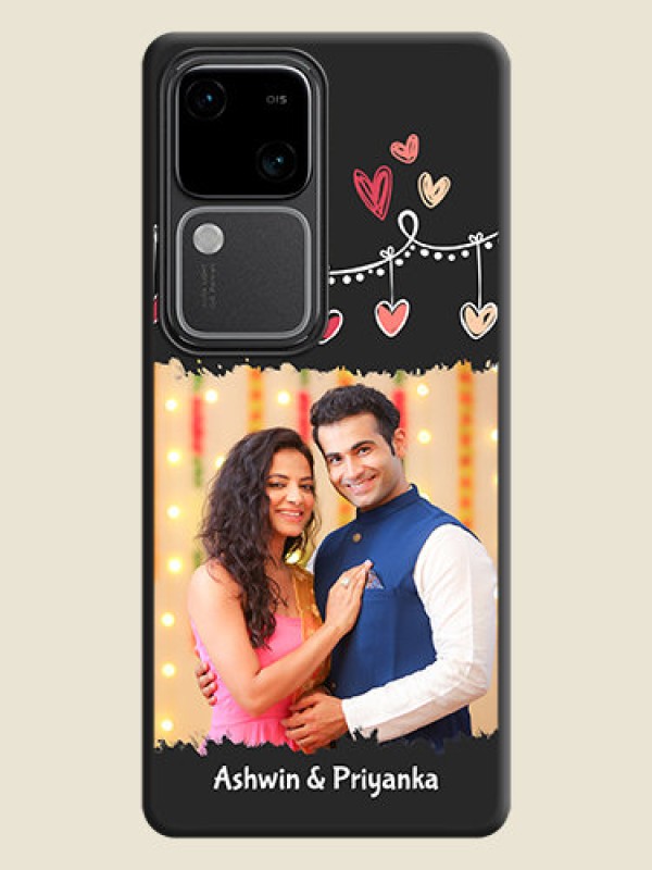 Custom Pink Love Hangings with Name on Space Black Custom Soft Matte Phone Cases - Vivo V30 5G