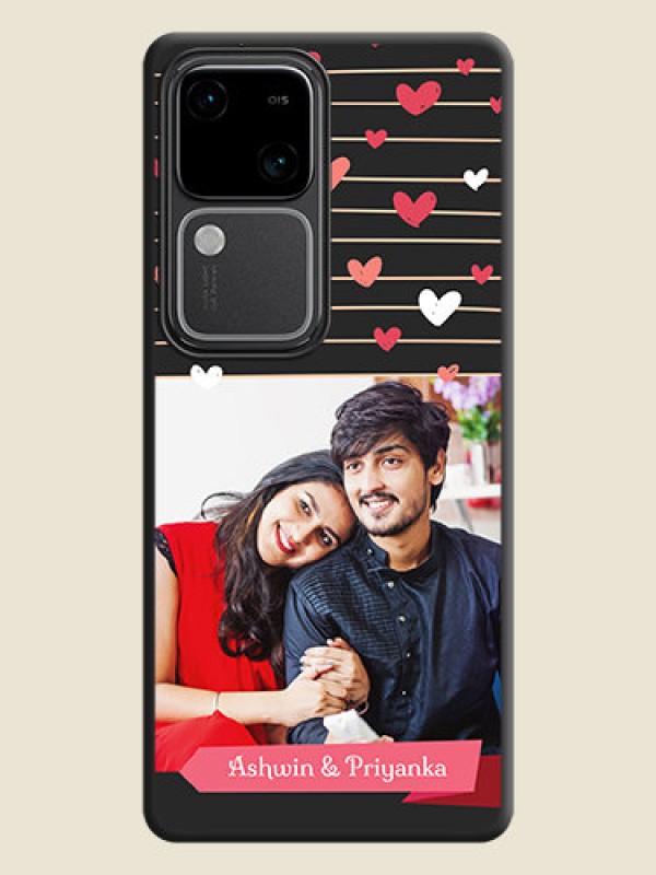 Custom Love Pattern with Name on Pink Ribbon - Photo on Space Black Soft Matte Back Cover - Vivo V30 5G
