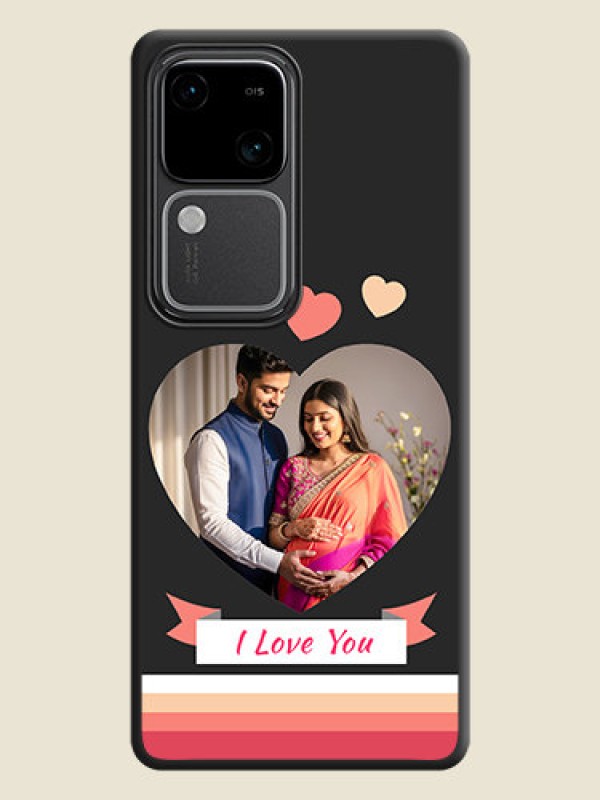 Custom Love Shaped Photo with Colorful Stripes on Personalised Space Black Soft Matte Cases - Vivo V30 5G