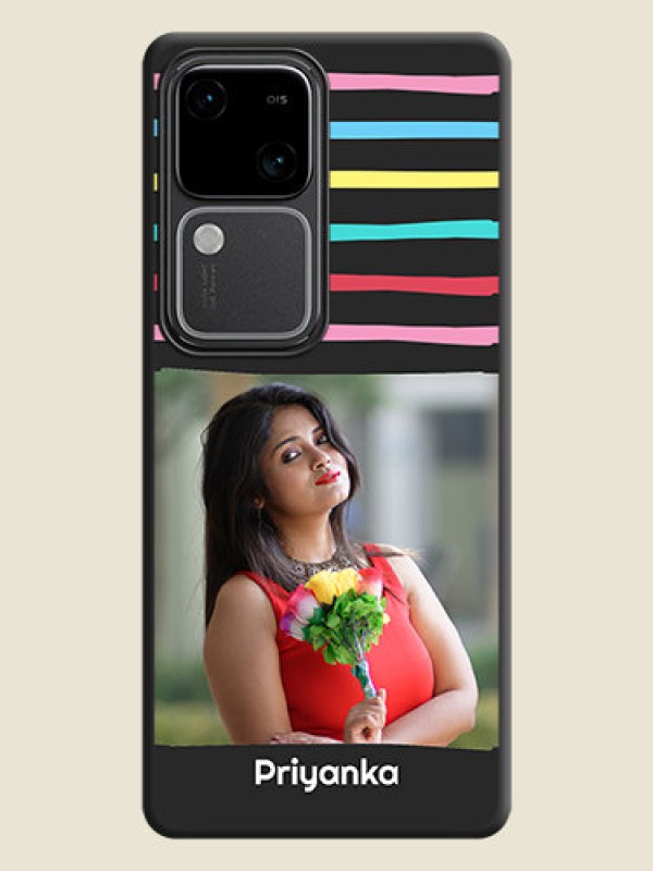Custom Multicolor Lines with Image on Space Black Personalized Soft Matte Phone Covers - Vivo V30 5G